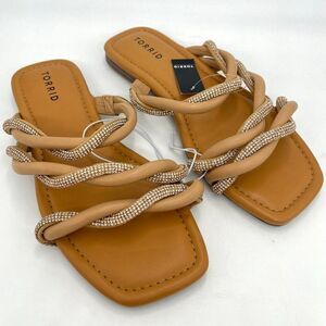 New Torrid Beige Embellished Twist Slide Sandals - Size 8WW
